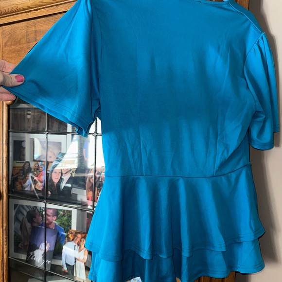 NEW NWT Grace Karin Women's Teal Blouse with Peplum Design. - Picture 4 of 12